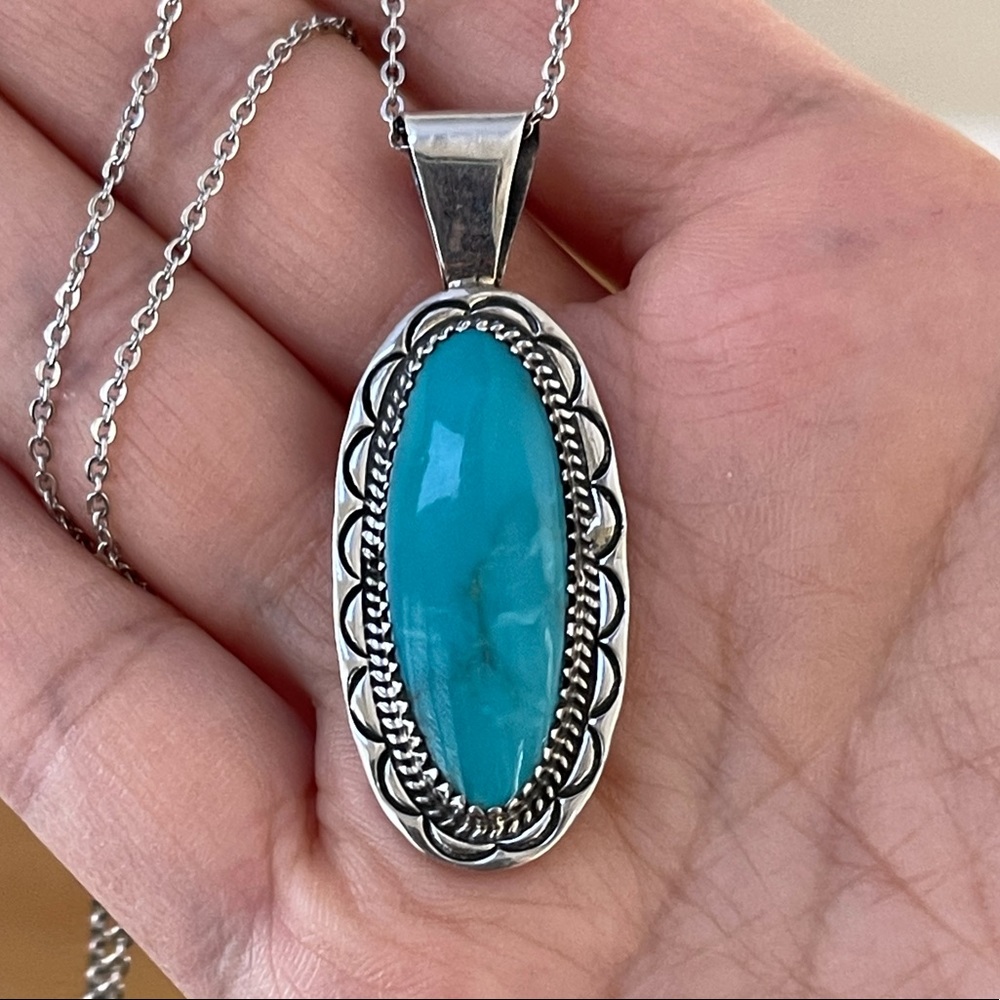 Navajo Arizona turquoise sterling silver pendant
